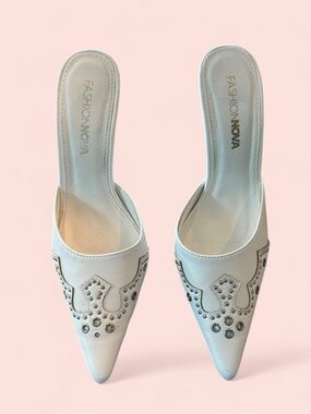 Fashion Nova White Pointed Toe Studded Mule